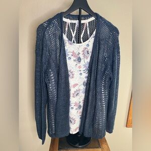 a.n.a Women's Navy Open-Knit Cardigan